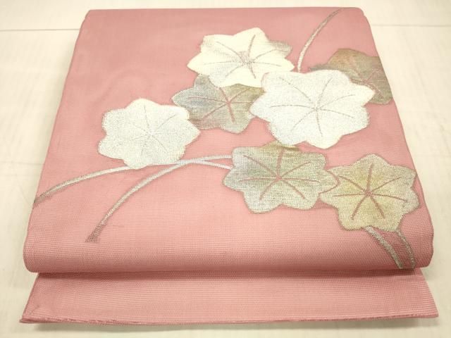 平和屋着物＊夏物 九寸開き名古屋帯 草花文 銀糸 DAAY8022cm