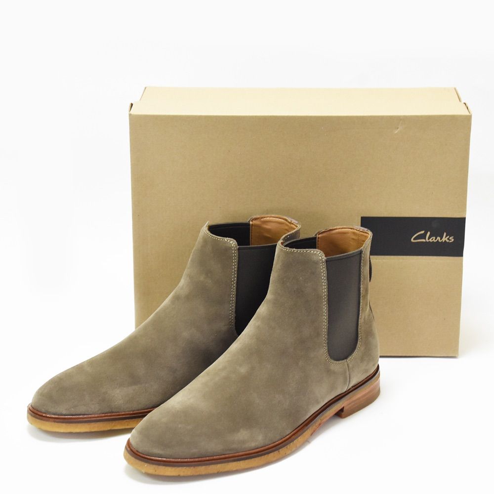 新品 未使用 Clarks Clarkdale Gobi クラークス クラークデール ゴビ サイドゴアブーツ チェルシー  本革 レザー グレー クレープソール オリーブスエード UK9 27.0cm