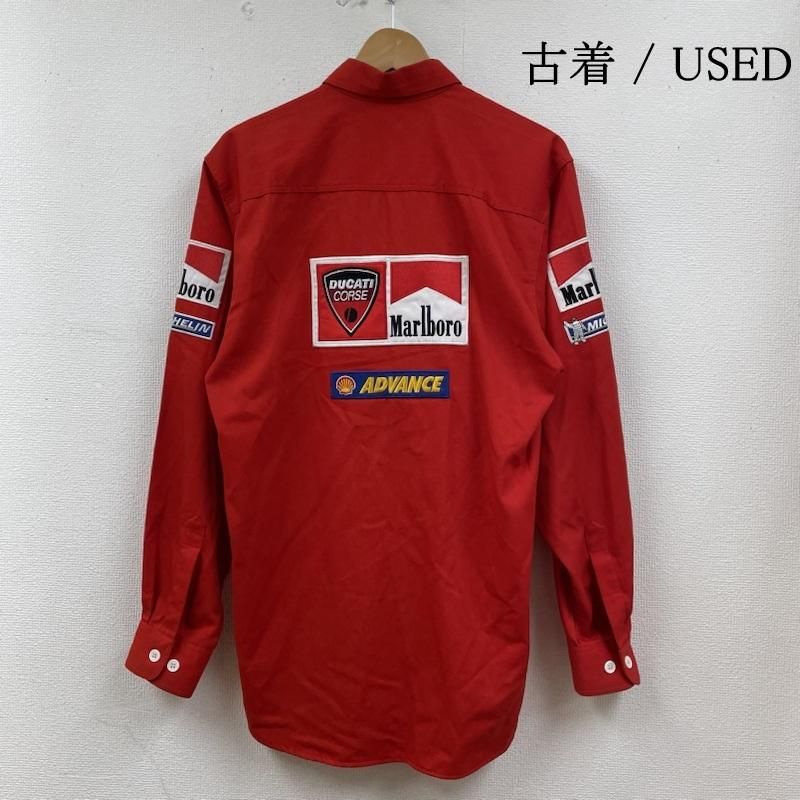 USED 古着 シャツ、ブラウス 長袖 MOTO GRAND PRIX 4面刺繍 Marlbro ビッグ ロゴ ワーク シャツ 企業系 レーシング