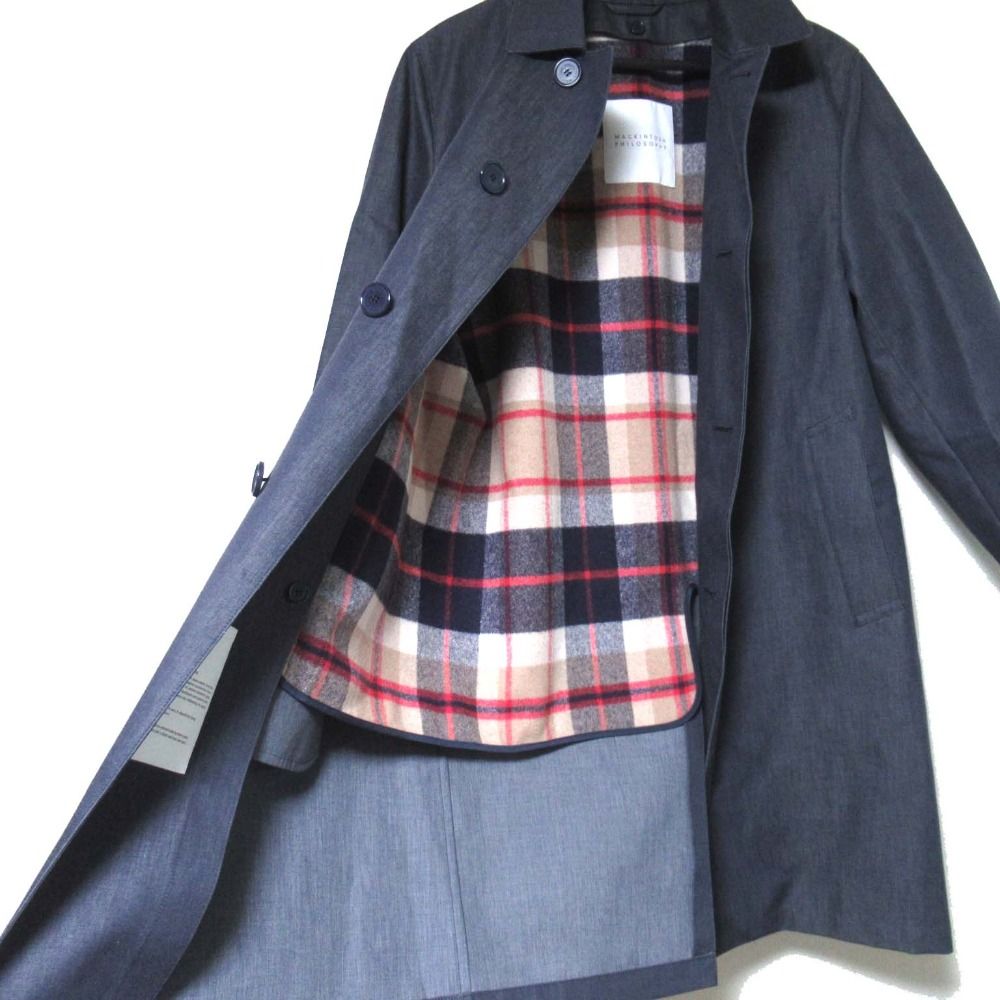 極美品✨現行 マッキントッシュ ステンカラーコート ライナー チェック 紺 40 極美品✨現行 マッキントッシュ ステンカラーコート ライナー