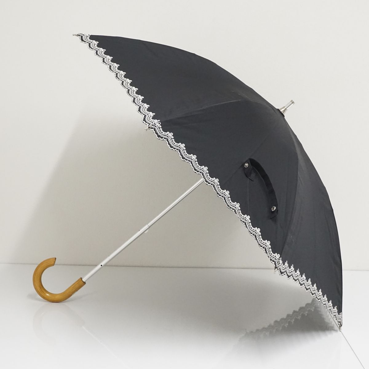 【未使用品】ポロ　ラルフローレン　日傘　フリル　晴雨兼用　長傘　黒 日傘 Polo Ralph Lauren ポロラルフローレン USED美品 フリル