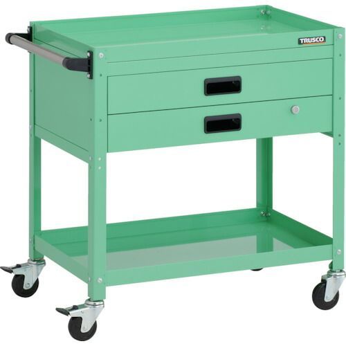 ＴＲＵＳＣＯ ツールワゴン ラビットワゴン ７００Ｘ４５０ＸＨ７４０ ２段 ２段引出付 ハンドル付 ゴム車輪 ヤンググリーン