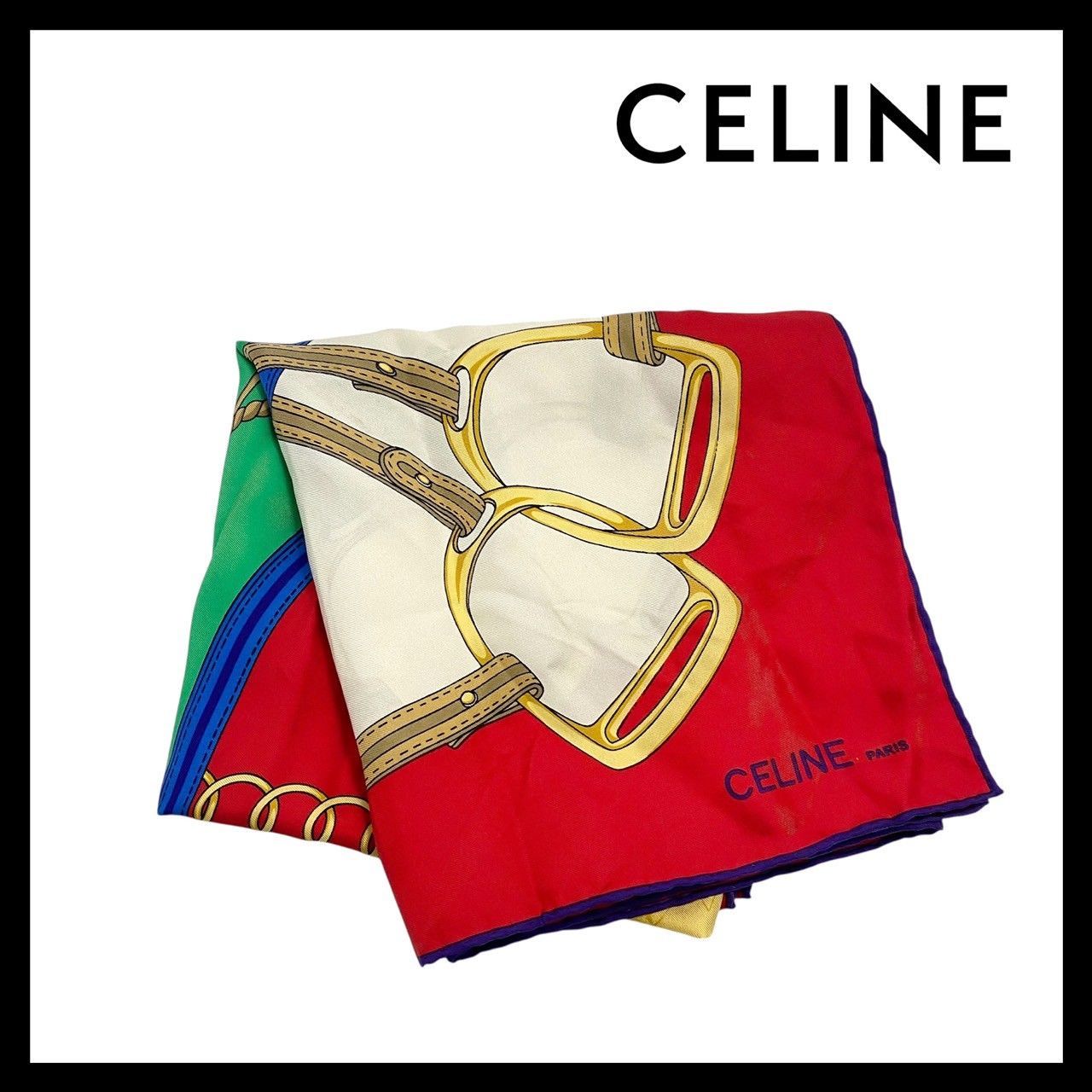 CELINE】スカーフ SILK/シルク 100% レッド/赤 大判 セリーヌ