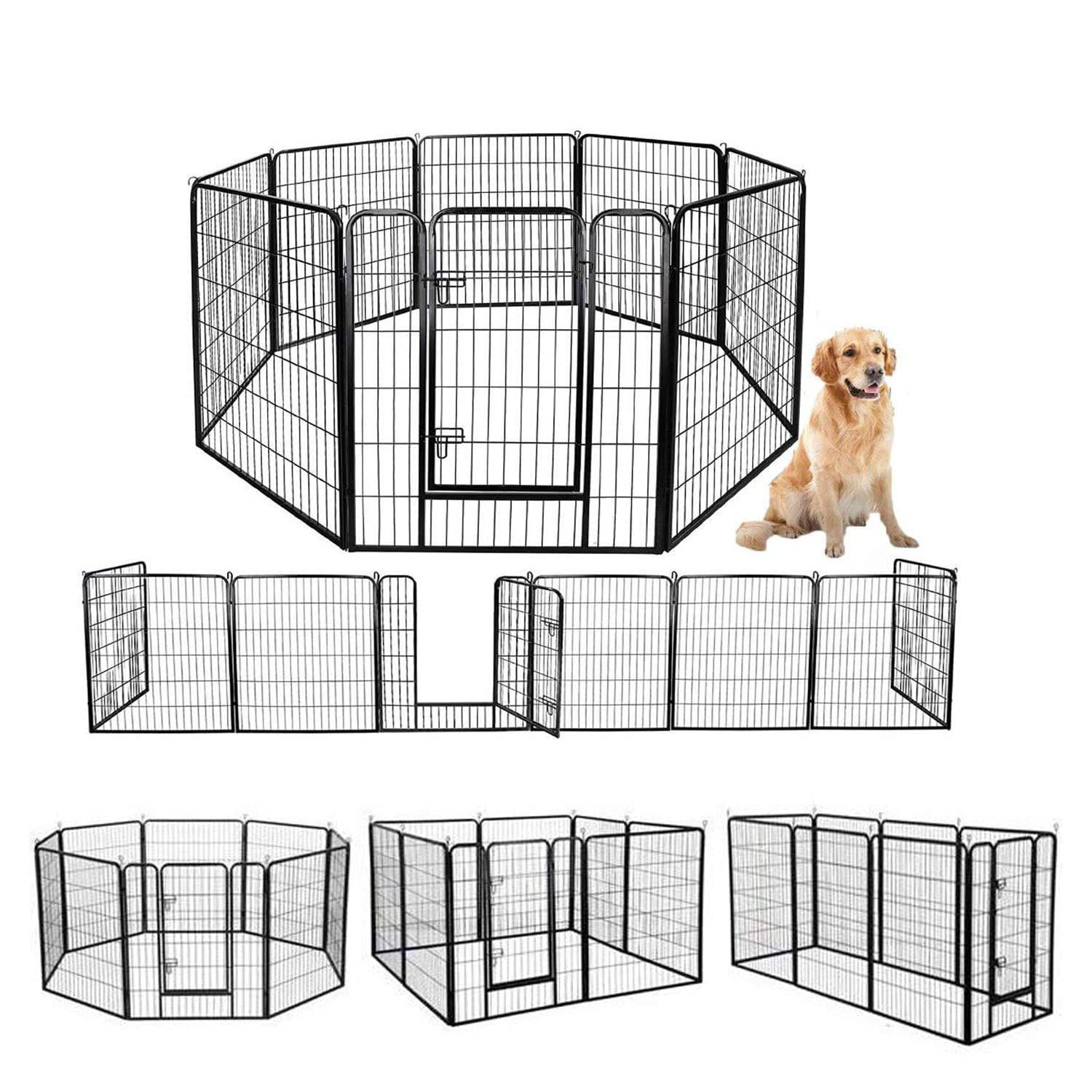 ペットケージ パネル8枚 中大型犬用— ペットサークル 四角ポール