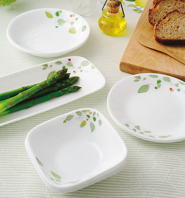 ボウル 23cm コレール CORELLE スクエア 白 食器 皿 角皿 グリーン