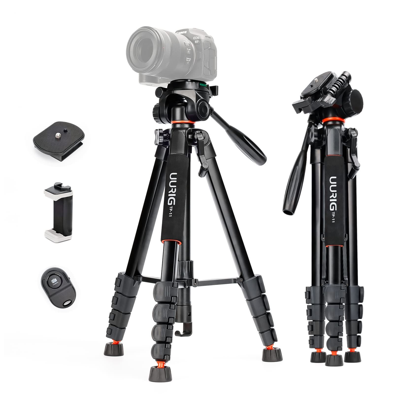 【迅速発送】UURIG 170cm 三脚 カメラ 三脚 スマホ 三脚 6段階伸縮 水準器 遠隔撮影リモコン 3WAY雲台 360回転 軽量 クイックシュー カメラ撮影 さんきゃく スタンド コールドシュー tripod ビデオカ