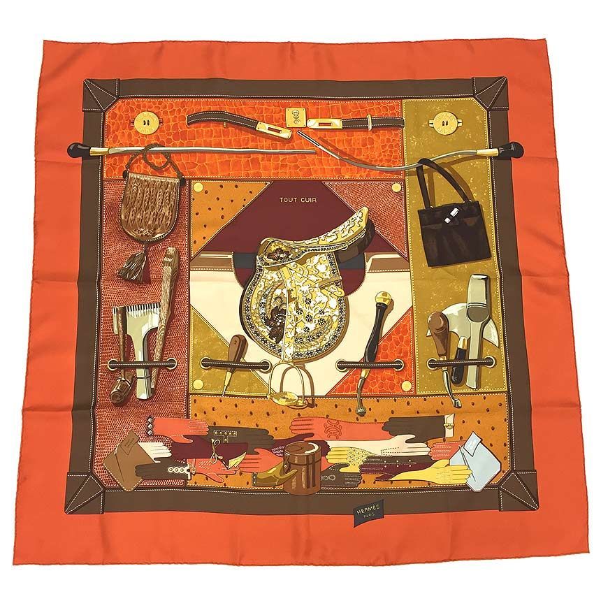 HERMES エルメス カレ90 スカーフ TOUT CUIR すべて革 馬具 手袋 バッグ aq11511