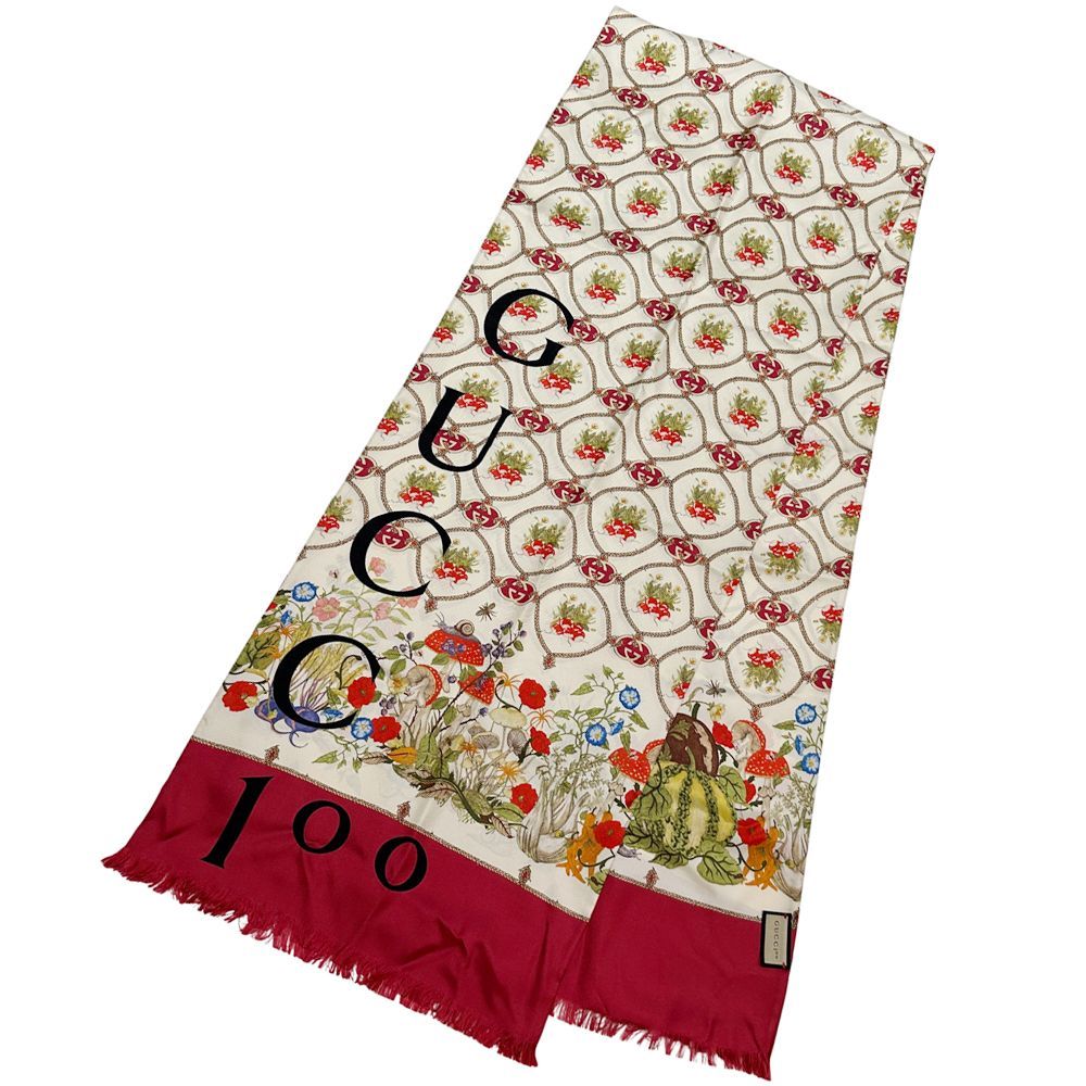 GUCCI GGロゴスカーフ レッド Gucci GG Logo Silk Medallion Scarf Red