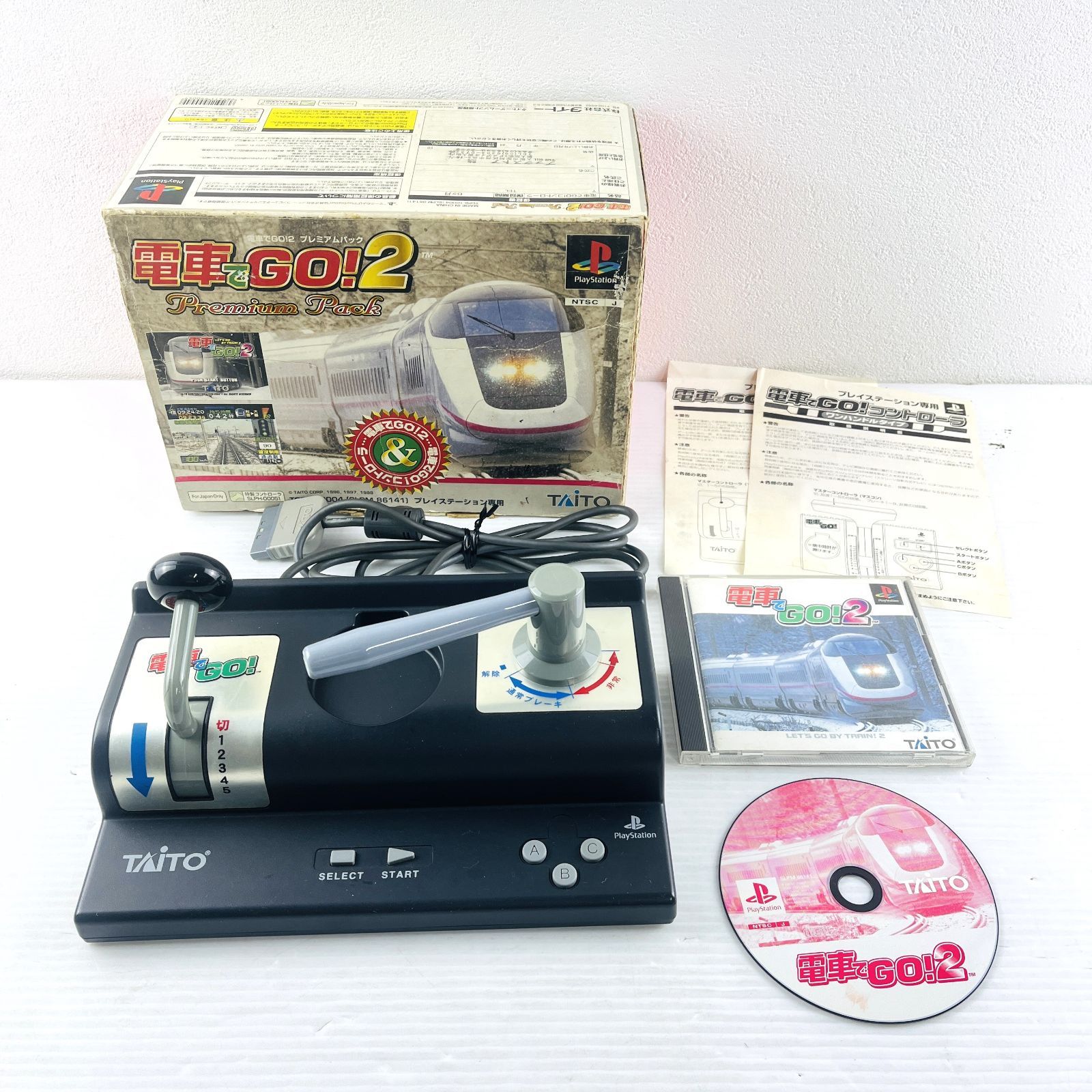 ◇373【ソフトあり／動作OK】TAITO PS 電車でGO!2 プレミアムパック TCPS-10004 特製コントローラ SLPH-00051 ソフト SLPM-86141 箱 説明書 プレステ PlayStation タイトー