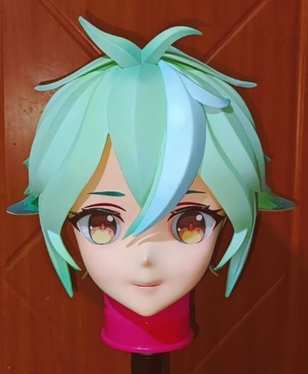 全頭マスク カツラ付き ロック付き NO.372 ドール ヘッドロリータ人形 コスプレ 変身 仮装 着ぐるみ kigurumi 二次元