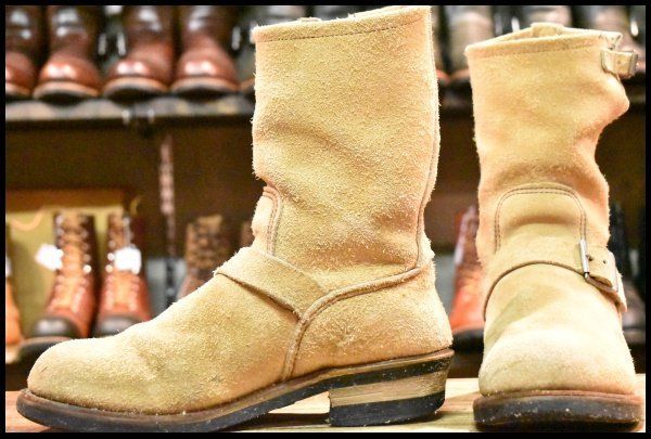 8.5D PT91刺繍 レッドウィング 8268 スエード エンジニア タン ラフアウト スチールトゥ ベージュ ブーツ redwing HOPESMORE FI329