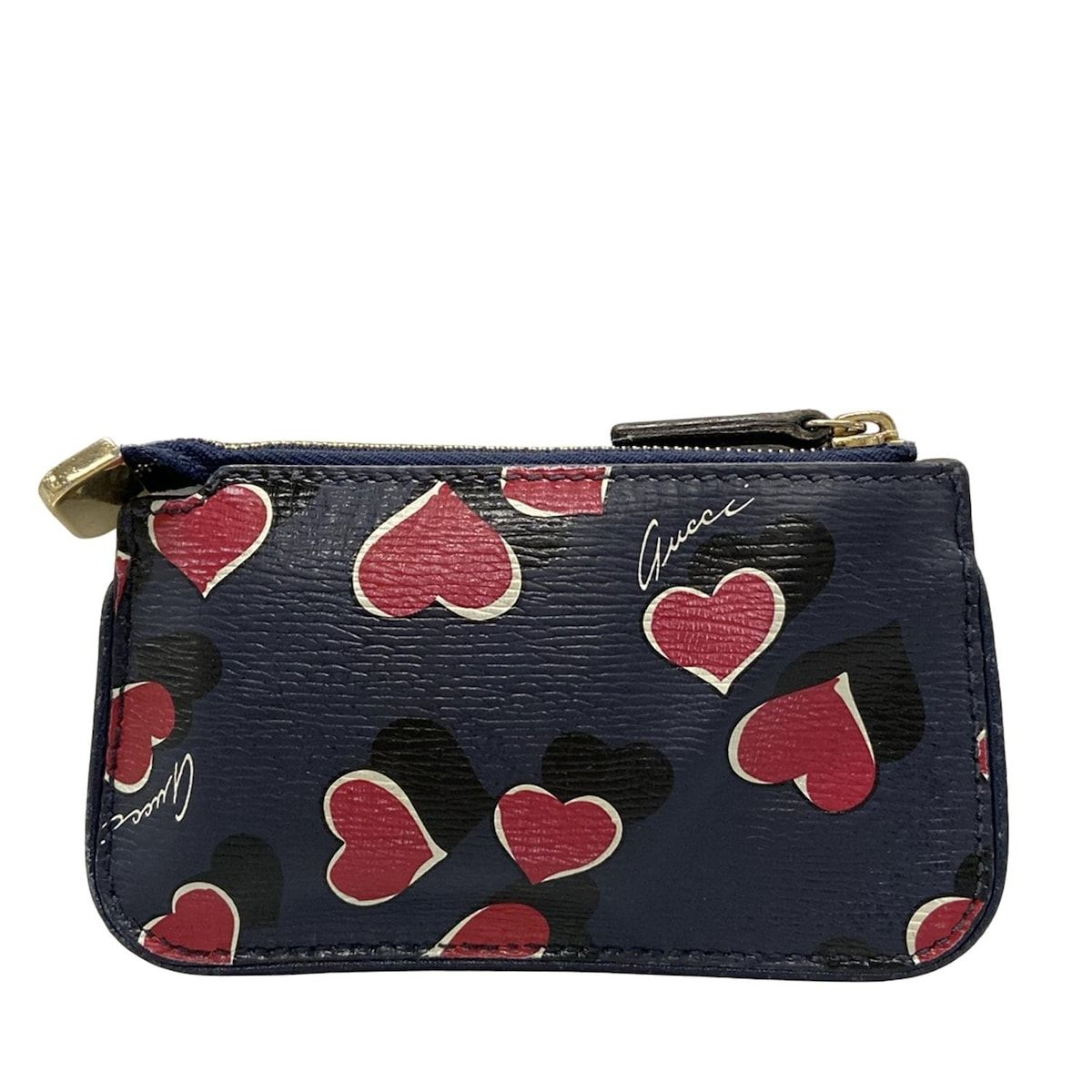 GUCCI グッチ コインケース - 233183 パープル×ピンク×マルチ ハート キーリング付き レザー