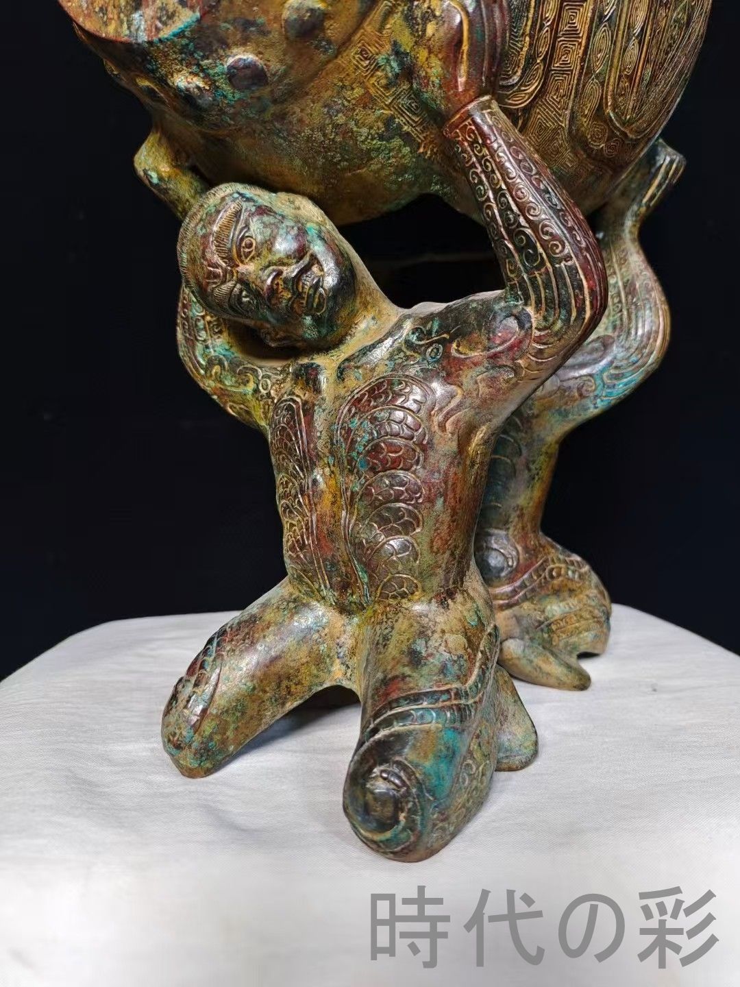 中国古美術 漢代 青銅器 跪人双鳥鼓 古代楽器 打楽器 禮楽器 青銅美術 骨董品 中国古美術 漢代 青銅器 跪人双鳥鼓 古代楽器 打楽器 禮楽器 青銅