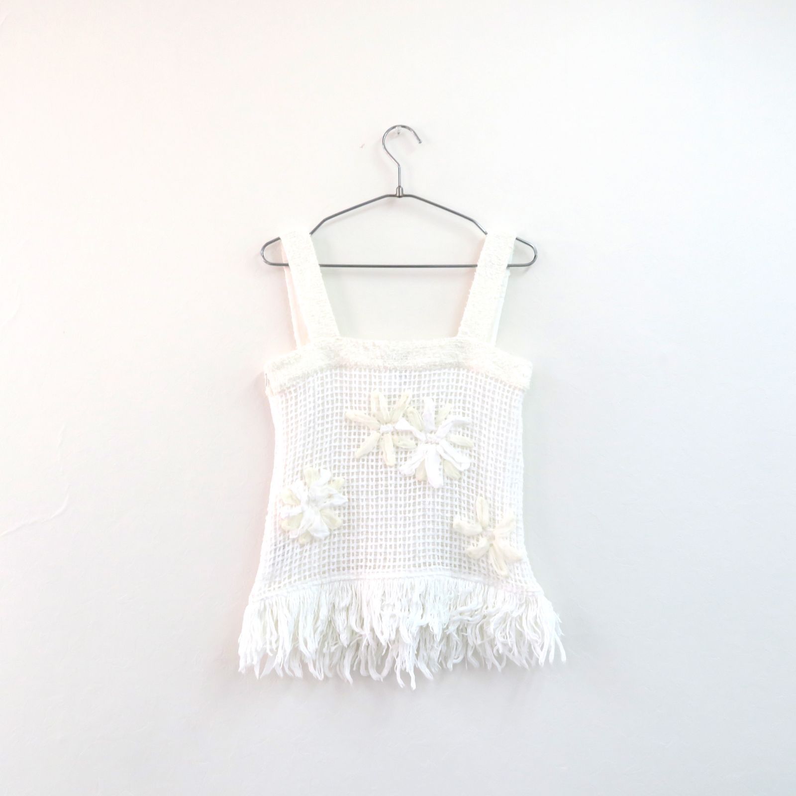 美品】シャネルCHANEL ノースリーブシャギーフリンジトップス白