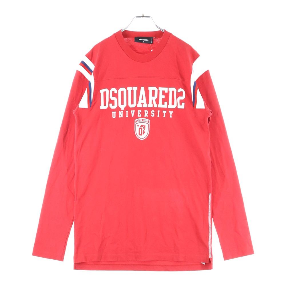 DSQUARED2 ディースクエアード Varsity Fit Tee S74GD1218 カレッジロゴプリント 長袖Tシャツ カットソー レッド