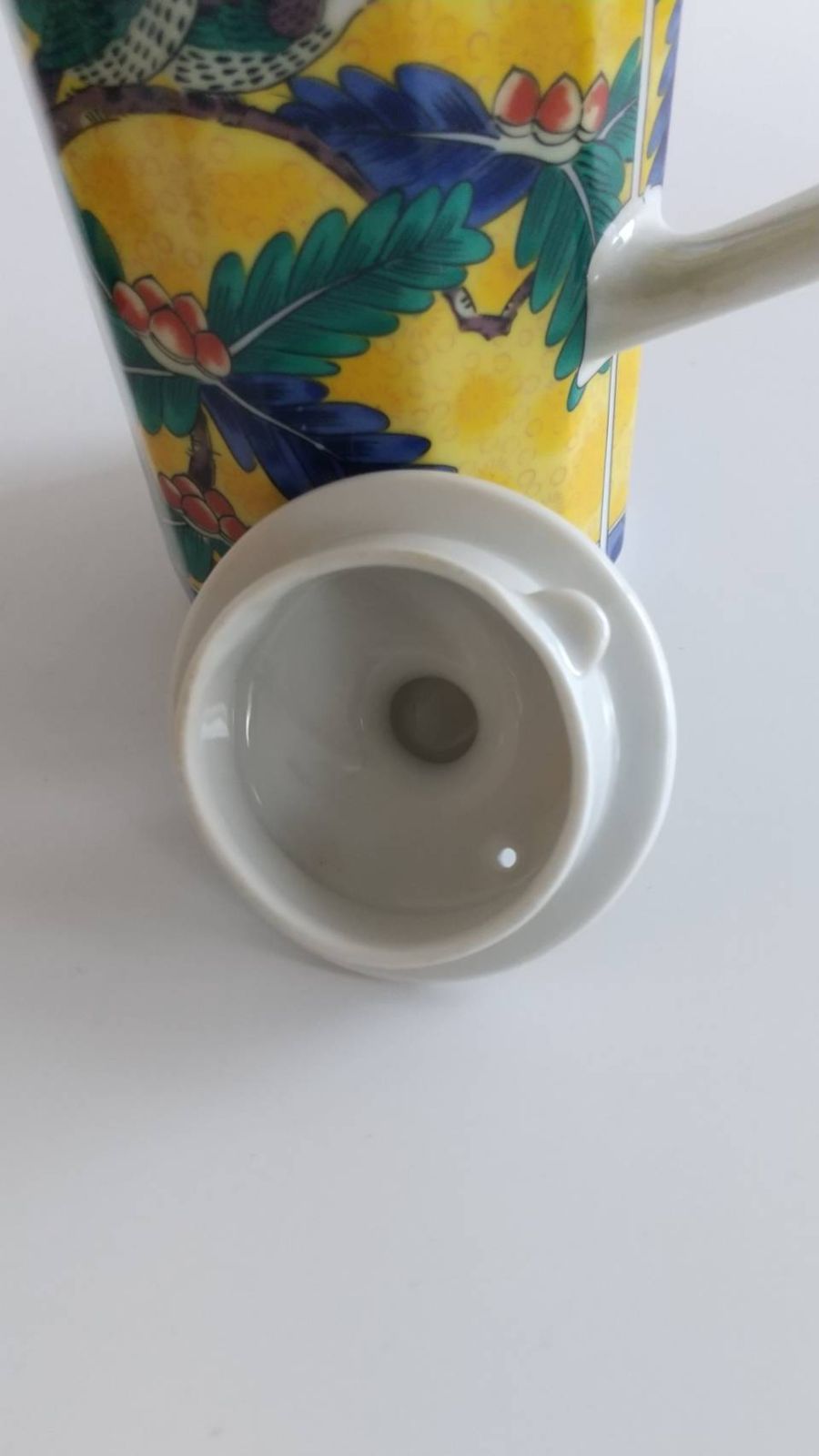 ＊【未使用】高峰作 黄地花鳥 ティーポット&amp;カップ5客セット コーヒー 伊万里 高峰作 黄地夫婦鳩花鳥 ティーポット & カップ & ソーサー 5客