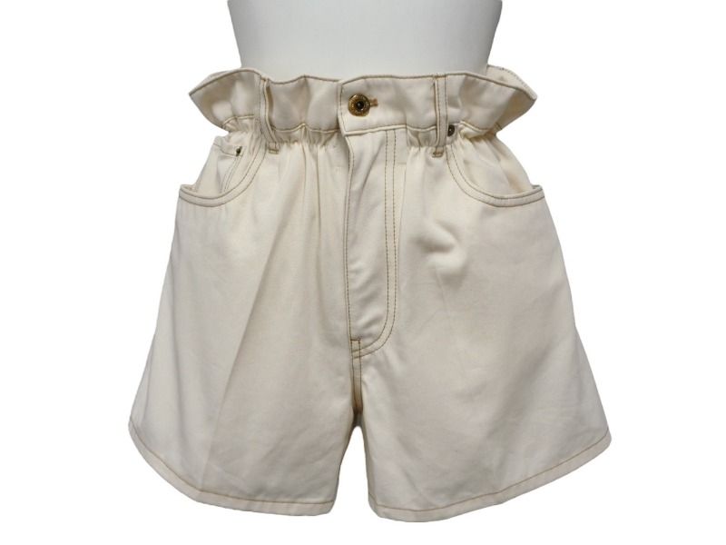 MIUMIU ミュウミュウ ショートパンツ ベージュ コットン ポリエステル 刺繍 ステッチ サイズ25 4b007106