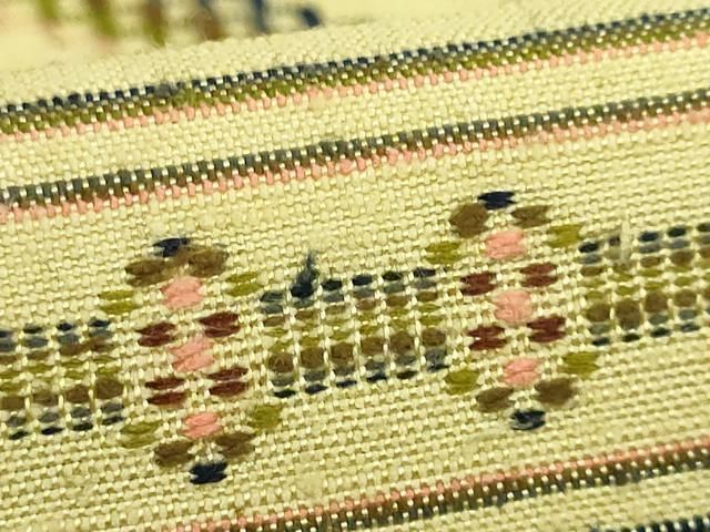 平和屋着物□極上 本場琉球 読谷山花織 紬地 九寸名古屋帯 桑染色地