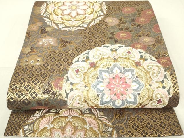 すずらん♦︎袋帯◆正絹◆古典柄♦︎金色♦︎金糸♦︎箔♦︎安土桃山時代の役者舞 袋帯 美品 名品 輪奈織 花唐草 有職文様 金糸 箔 金色 六通 正絹