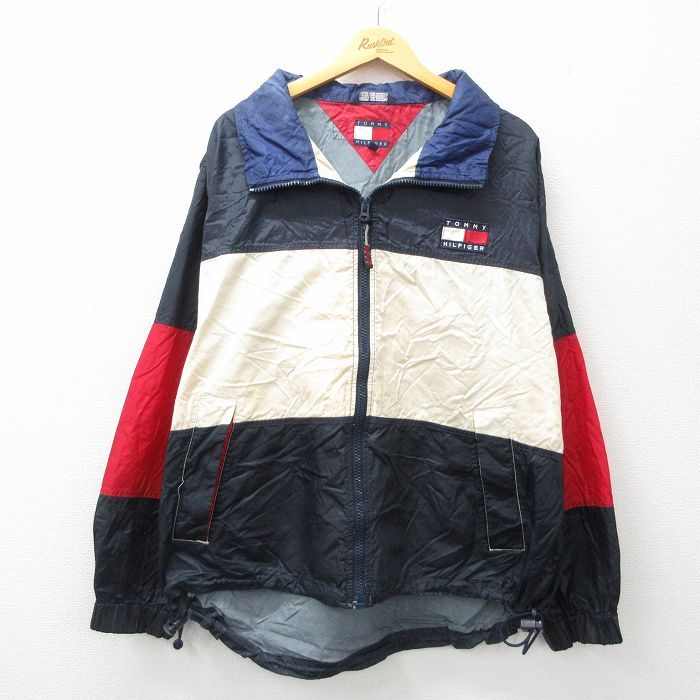 XL/古着 トミーヒルフィガー 長袖 ブランド ナイロン ジャケット メンズ 90s ワンポイントロゴ 濃紺他 ネイビー 25feb28 中古 アウター ウ