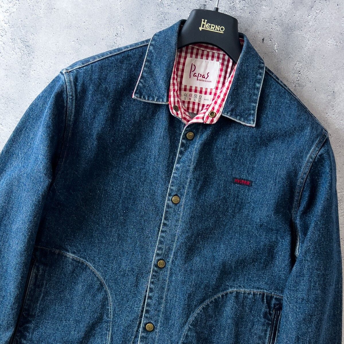 【美品】PAPAS パパス　デニム　グレー　カバーオール　ジャケット 48 美品 PAPAS パパス デニム カバーオール ジャケット ワーク