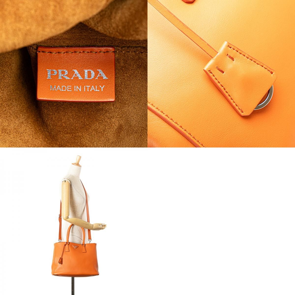 PRADA ベージュ/オレンジ ハンドバッグ 中型 プラダ ガレリア 三角ロゴプレート ハンドバッグ ショルダー