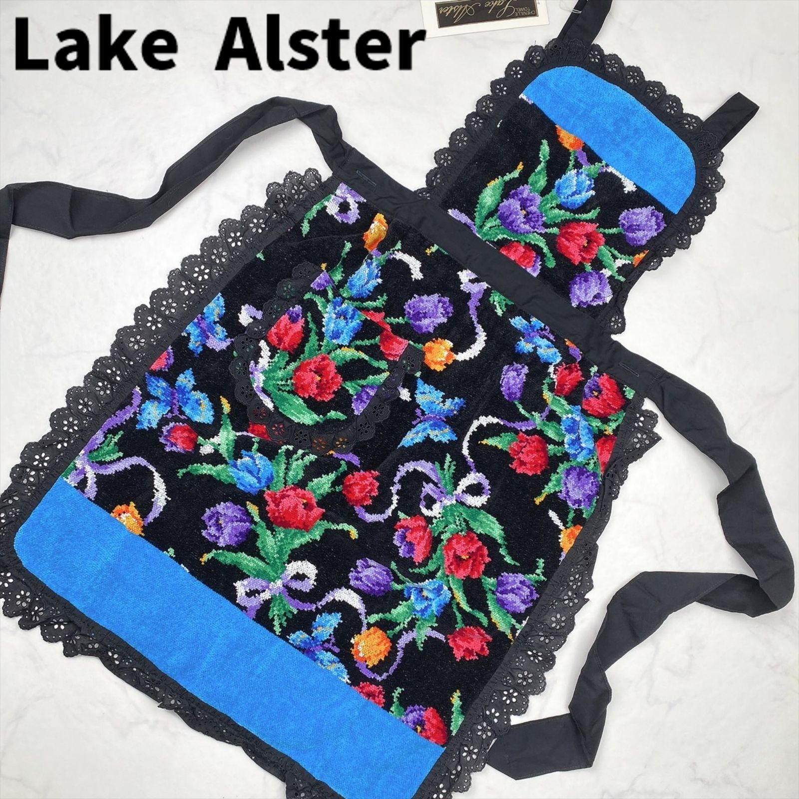 Lake Alster レイクアルスター バッククロスエプロン シュニール織 黒