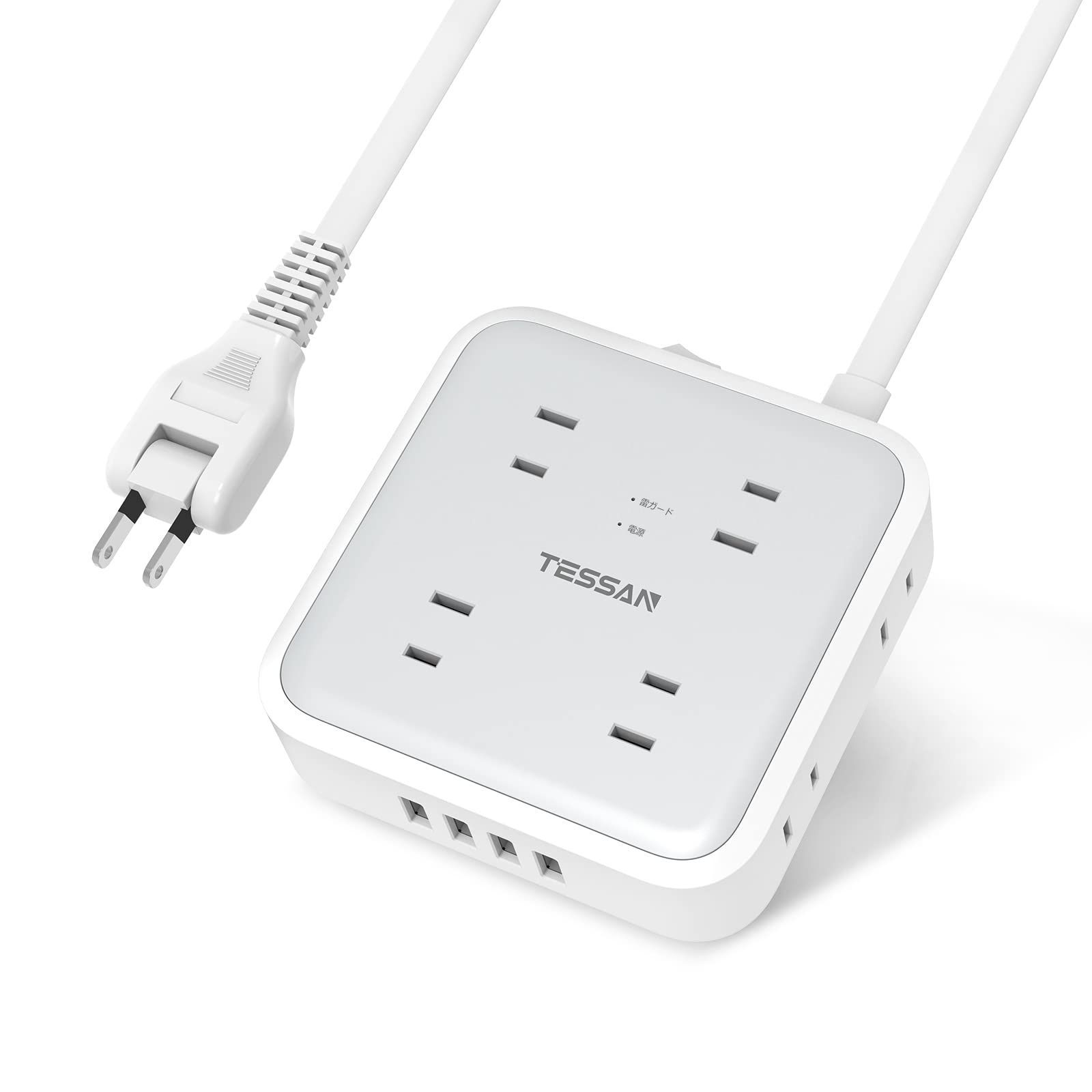 【特価商品】4USBポート 8個AC口 usb コンセントタップ TESSAN タコ足配線 コンセント 電源タップ oaタップ テーブルタップ 2m 雷ガード 壁掛け 延長コード 一括集中スイッチ