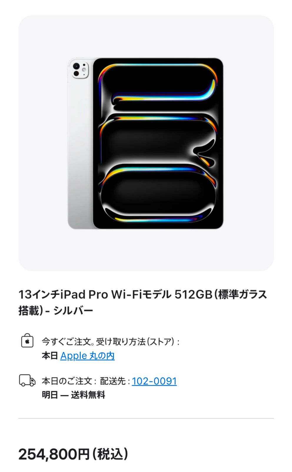 未使用】iPad Pro M4チップ 13インチ WiFi 512GB シルバー