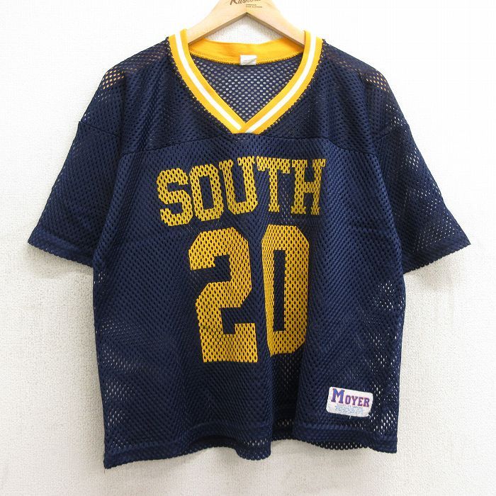 XL/古着 半袖 ビンテージ フットボール Tシャツ メンズ 80s SOUTH 20 メッシュ地 Vネック 紺他 ネイビー ユニフォーム ゲームシャツ 24jul0