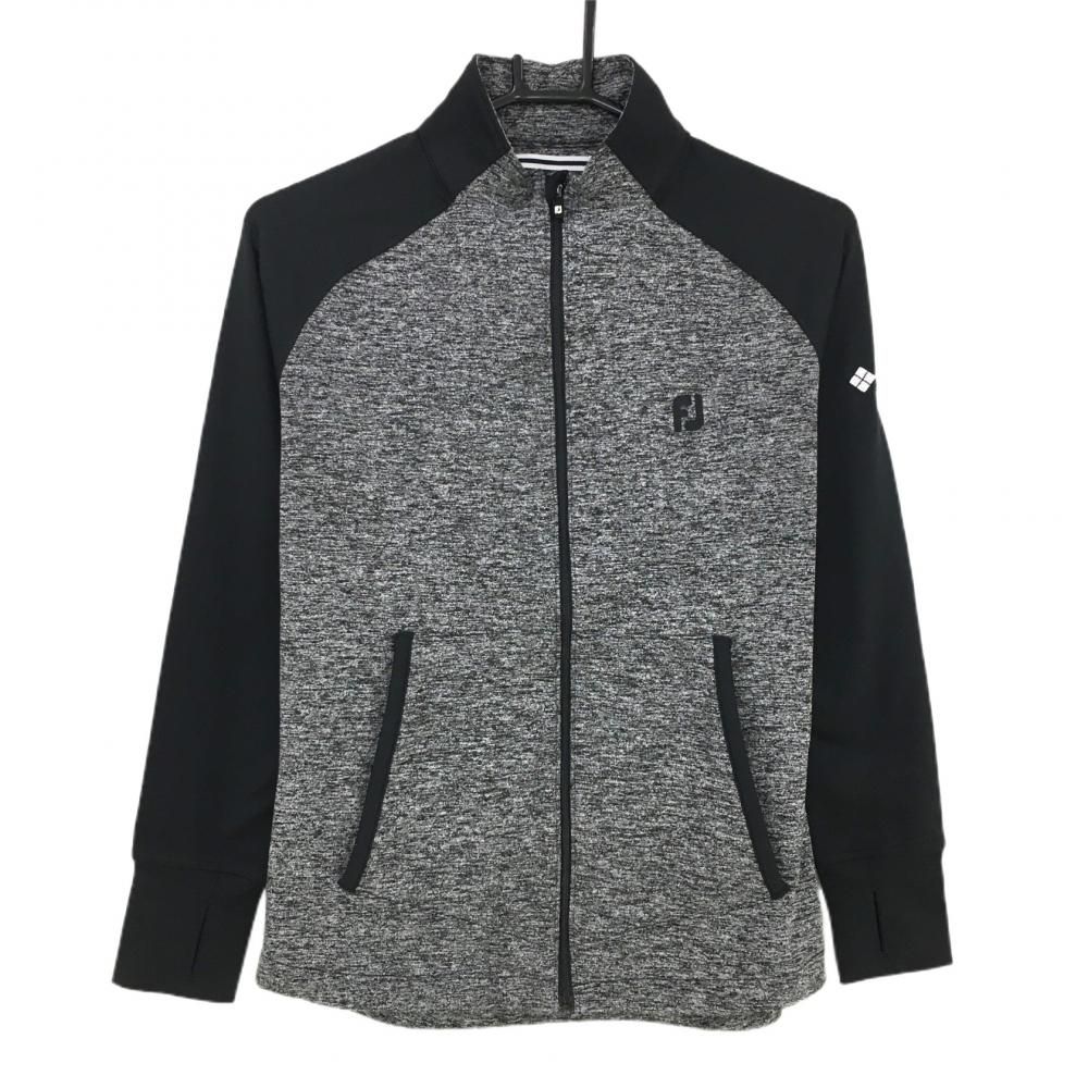 SALE20％OFF【超美品】フットジョイ ジャケットブルゾン グレー×黒 身頃地模様 ロゴ刺しゅう ストレッチ   レディース M ゴルフウェア FootJoy