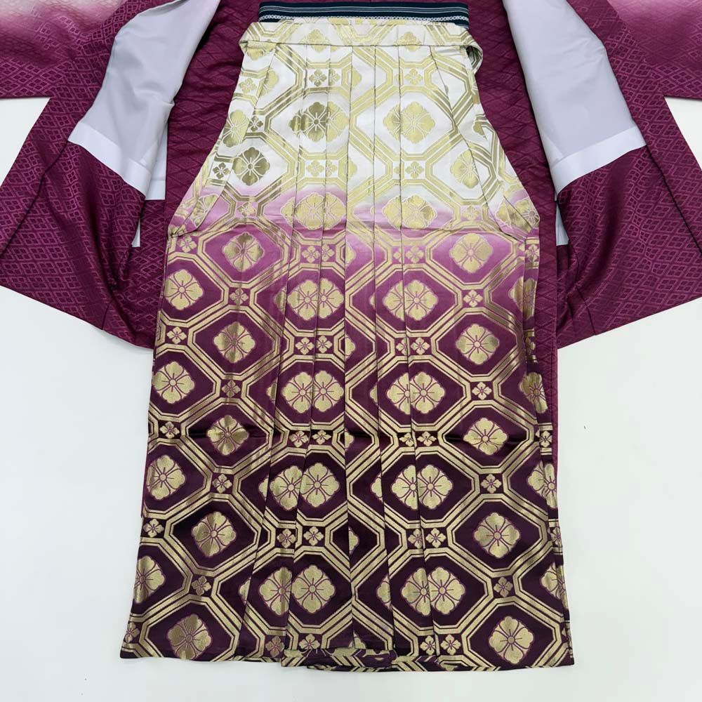 紋付袴 4点セット 着物 羽織 袴 角帯 長着 成人式袴 裄71 8 cm 袴丈87 5 L 白 ピンク 五つ紋 4798