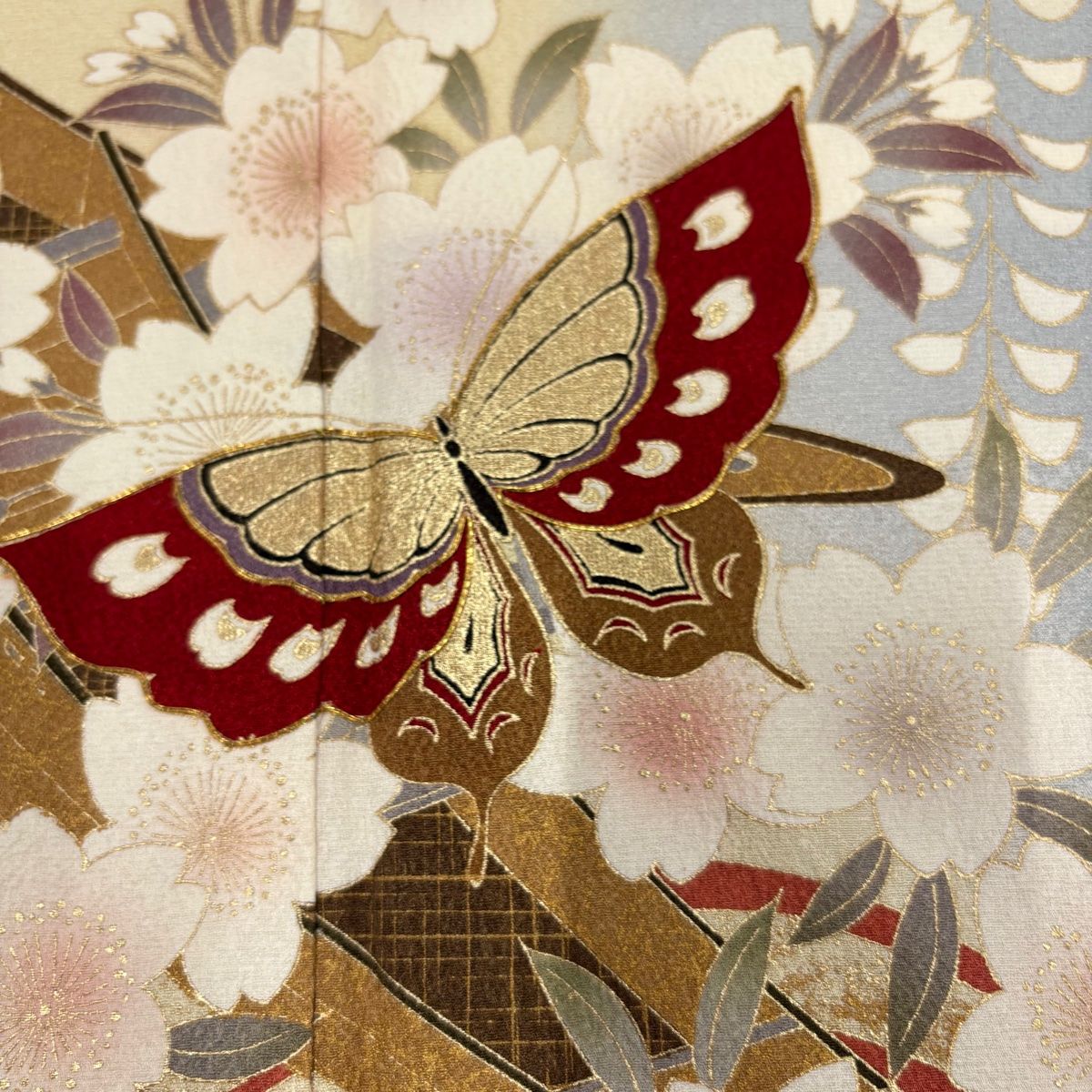 振袖フルセット 身丈165.5裄63 菊 蝶文様 金彩 Sサイズ 逸品 名品 振袖 身丈170cm 裄丈69cm L 袷 牡丹 菊 金彩 ぼかし 赤 正絹
