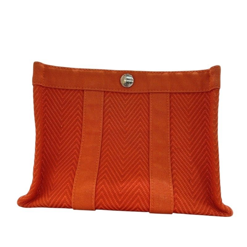 エルメス HERMES ミニカバス オレンジ シルバー金具 トワルシェブロン コットン ユニセックス ポーチ