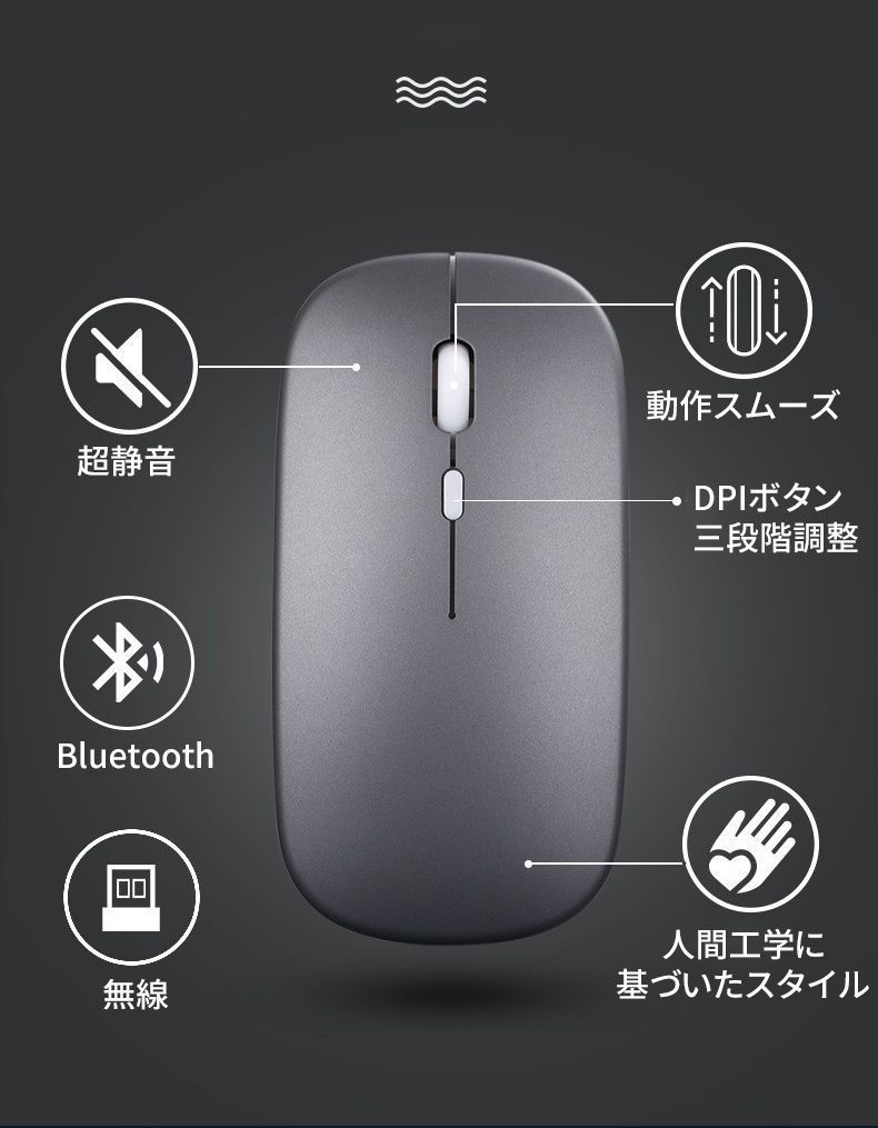 ワイヤレスマウス 充電式 Bluetoothマウス Bluetooth5.0 コンパクト 3ボタン 小型 軽量 無線マウス bluetooth マウス 無線 ワイヤレス ブルートゥース おしゃれ Ex9p988