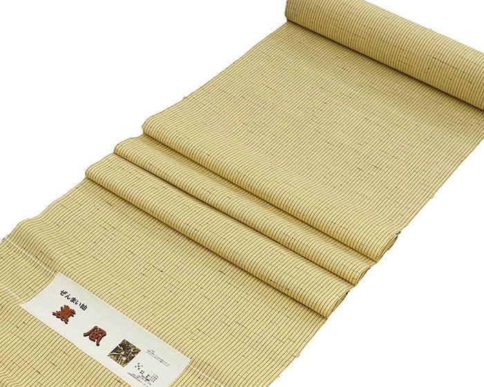 紬 絹 薫風 ぜんまい紬 中村工房 縦縞 淡黄色 反物 着物 未仕立 d2032