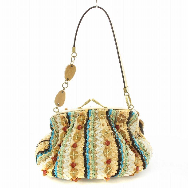 ジャマンピュエッシュ JAMIN PUECH ハンドバッグ がま口 ウッドビーズ