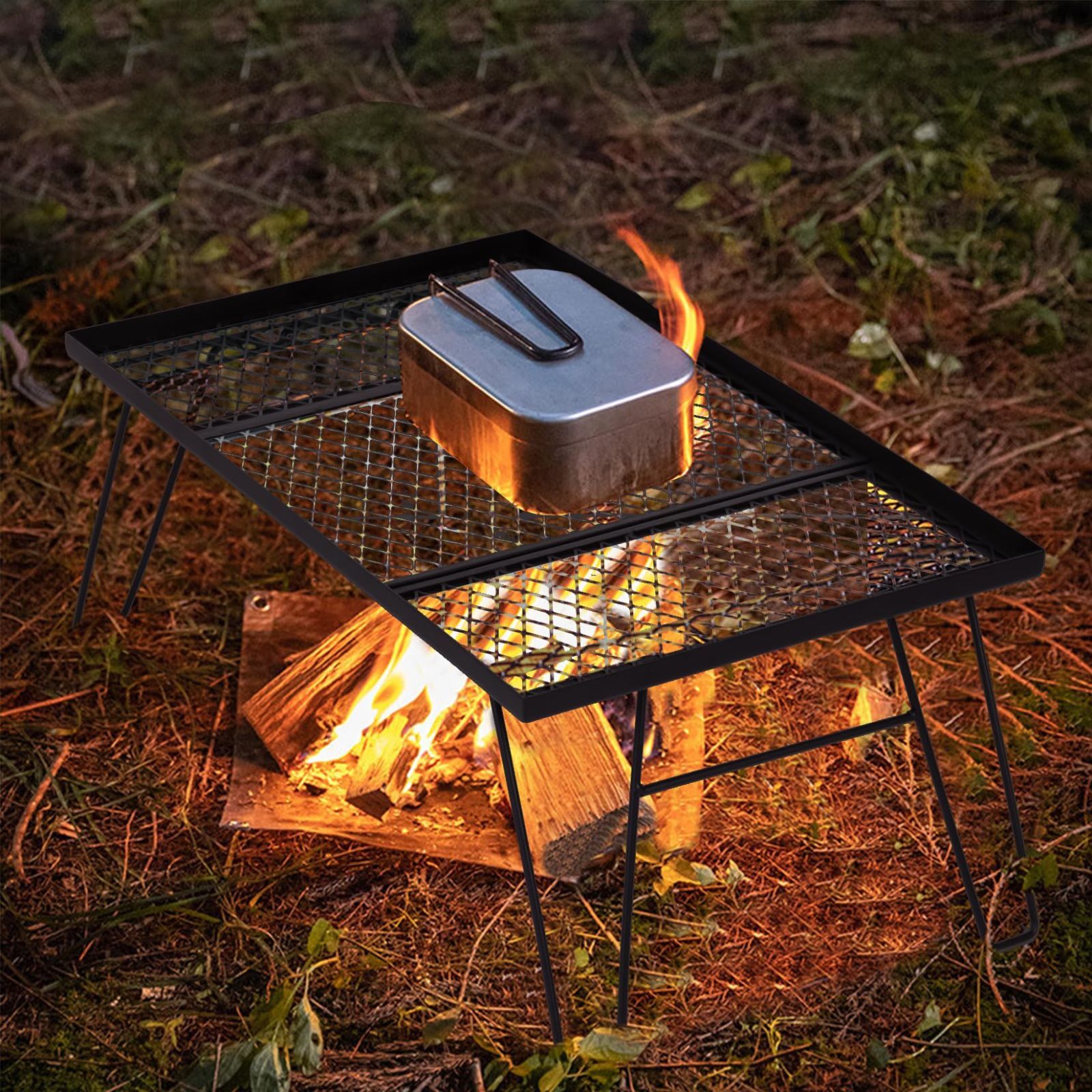 SUN-YE折り畳みキャンプテーブルアウトドアメッシュデザイン木製エッジ