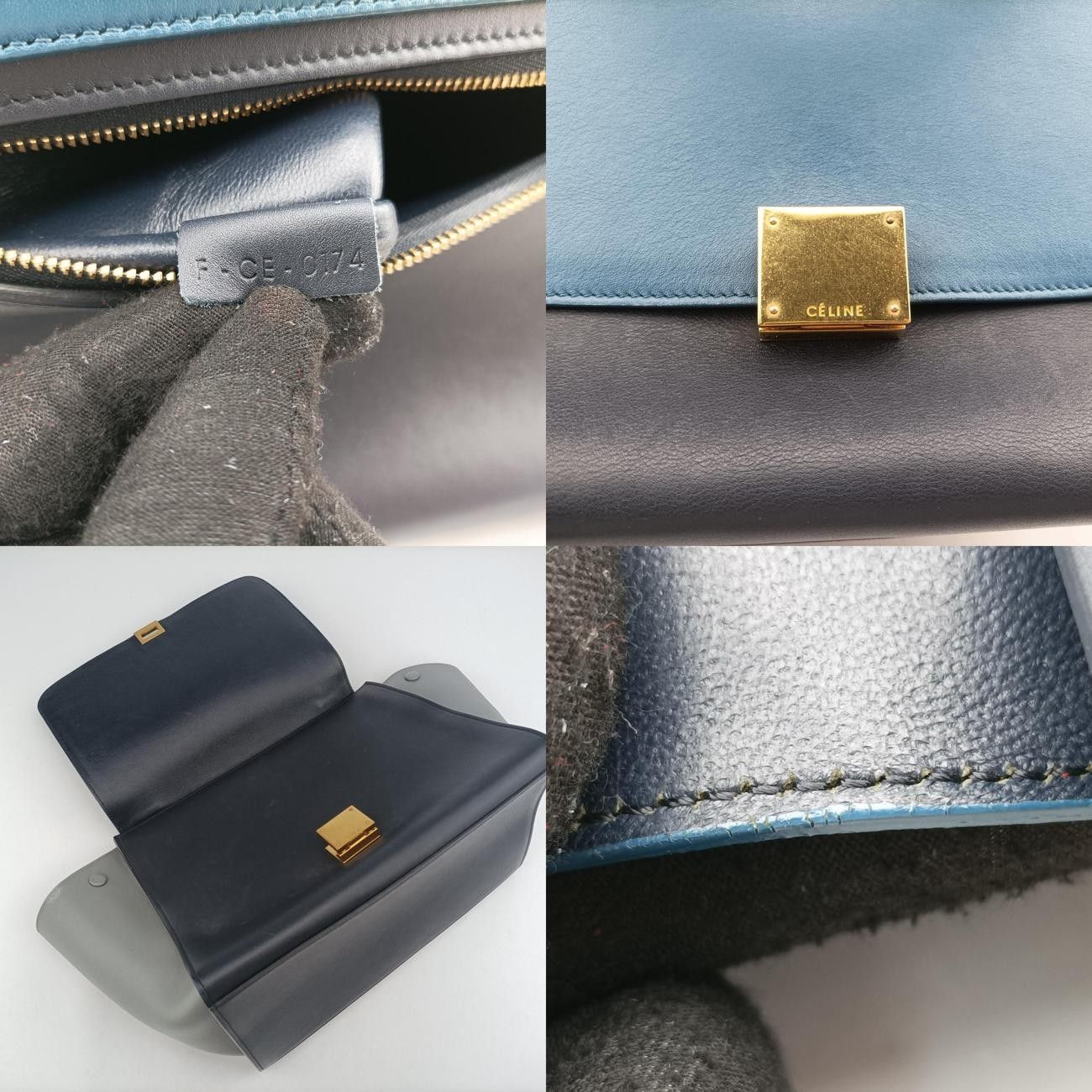 セリーヌCelineトラペーズミディアムブルー×グレー×ブラックレザーF-CE-0174 DECORATOM_COM_BR