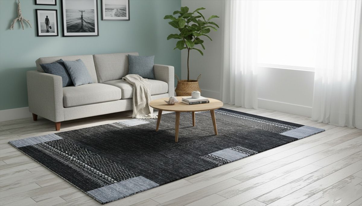 近日入荷 ガゼニラハット ウール ラグ 200x139㎝ P-SP11 Black SilverGray