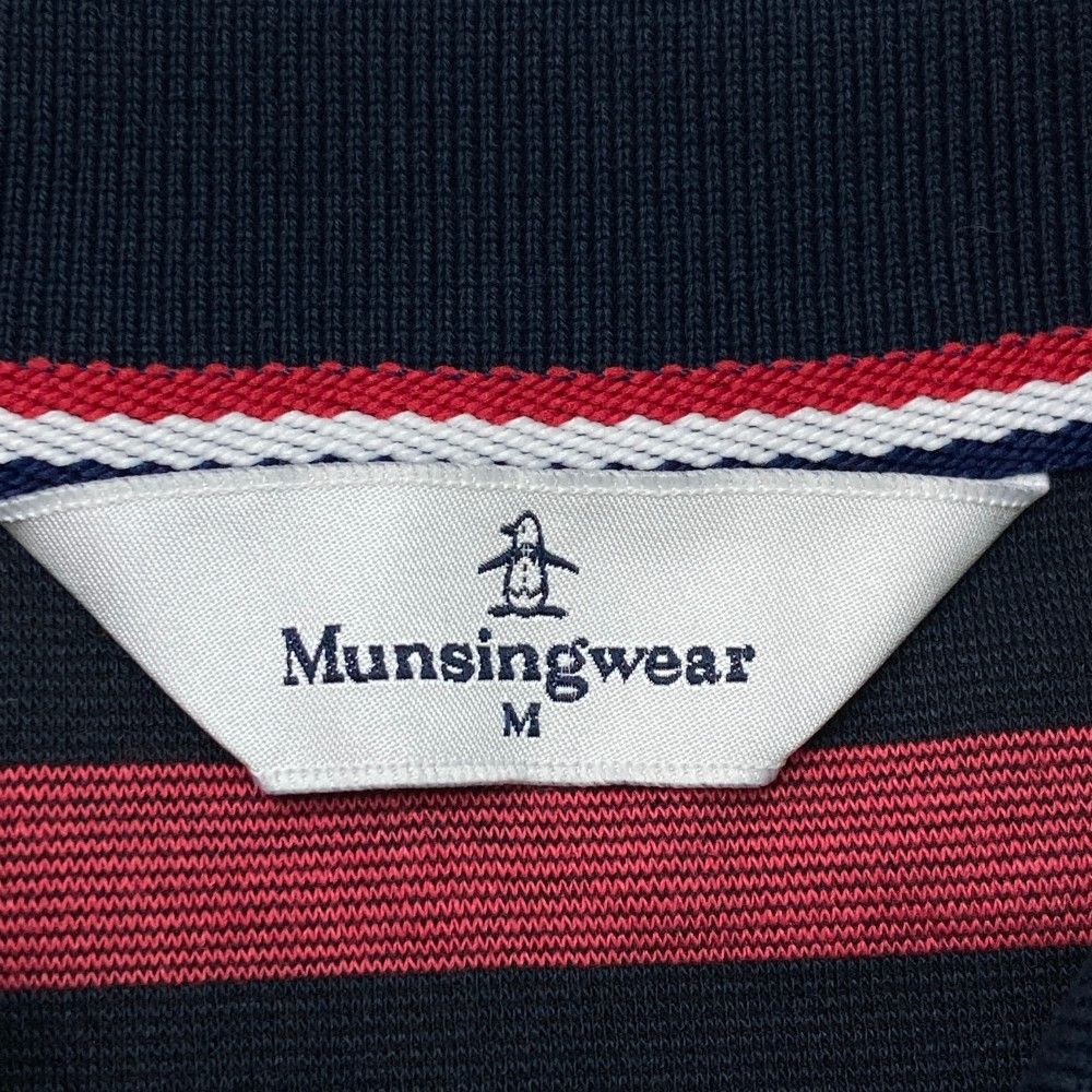Munsingwear マンシングウェア 半袖 ワンピース M ボーダー ゴルフ 美品】マンシングウェア 半袖ワンピース グレー×レッド ボーダー