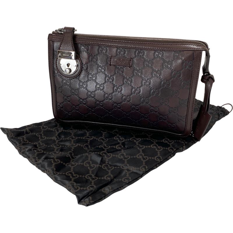 美品 GUCCI グッチ クラッチバッグ セカンドバッグ GG柄 シマ ブラウン 