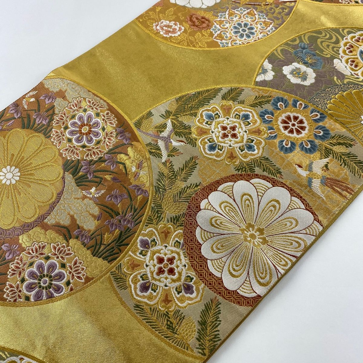 袋帯 美品 秀品 菊 華文 金糸 箔 金色 六通 正絹 【中古