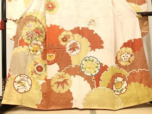 平和屋着物●お召　草花文　正絹　逸品　AAAU8187zg 平和屋着物○お召 草花文 正絹 逸品 AAAU8187zg