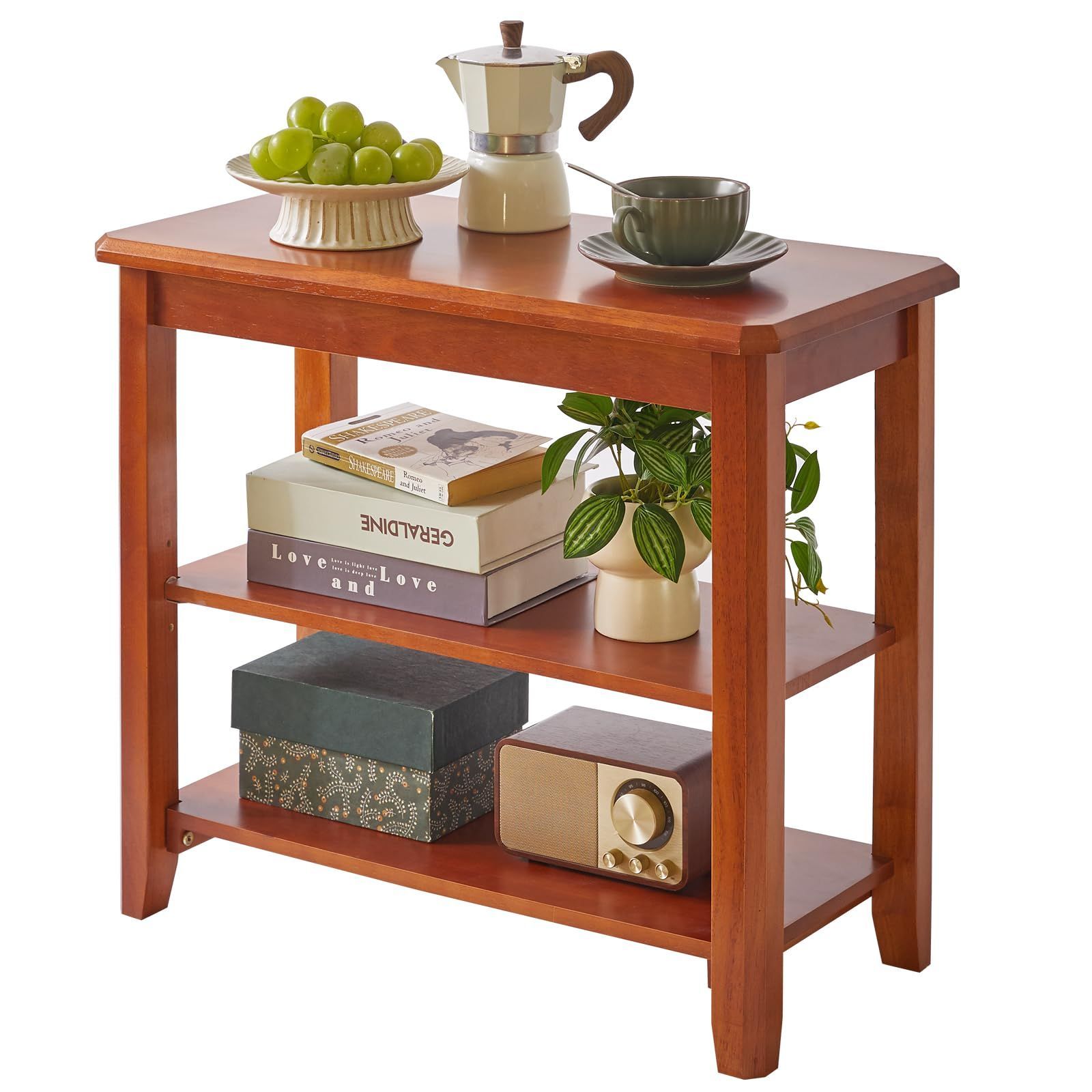 ナイトテーブル 物を置く台 3段 天然木 木製 ルーター収納 サイドテーブル 60*30*52cm 玄関シューズボックス スリッパラック Aibiju ブラウン YD-WD05H