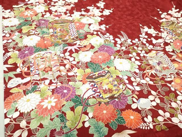 平和屋着物○豪華振袖 駒刺繍 貝桶花文 金彩 銀通し地 正絹 逸品