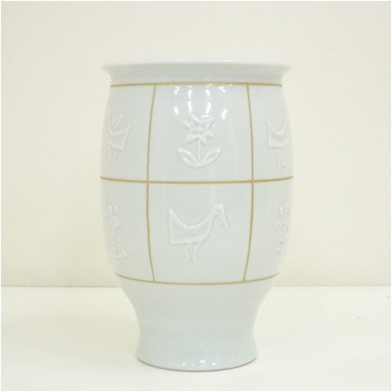 日展作家 京焼 新開寛山の花瓶「鳥」 新開寛山 鳥と実 花瓶 P538｜骨董店 のびる 古美術 骨董 和風