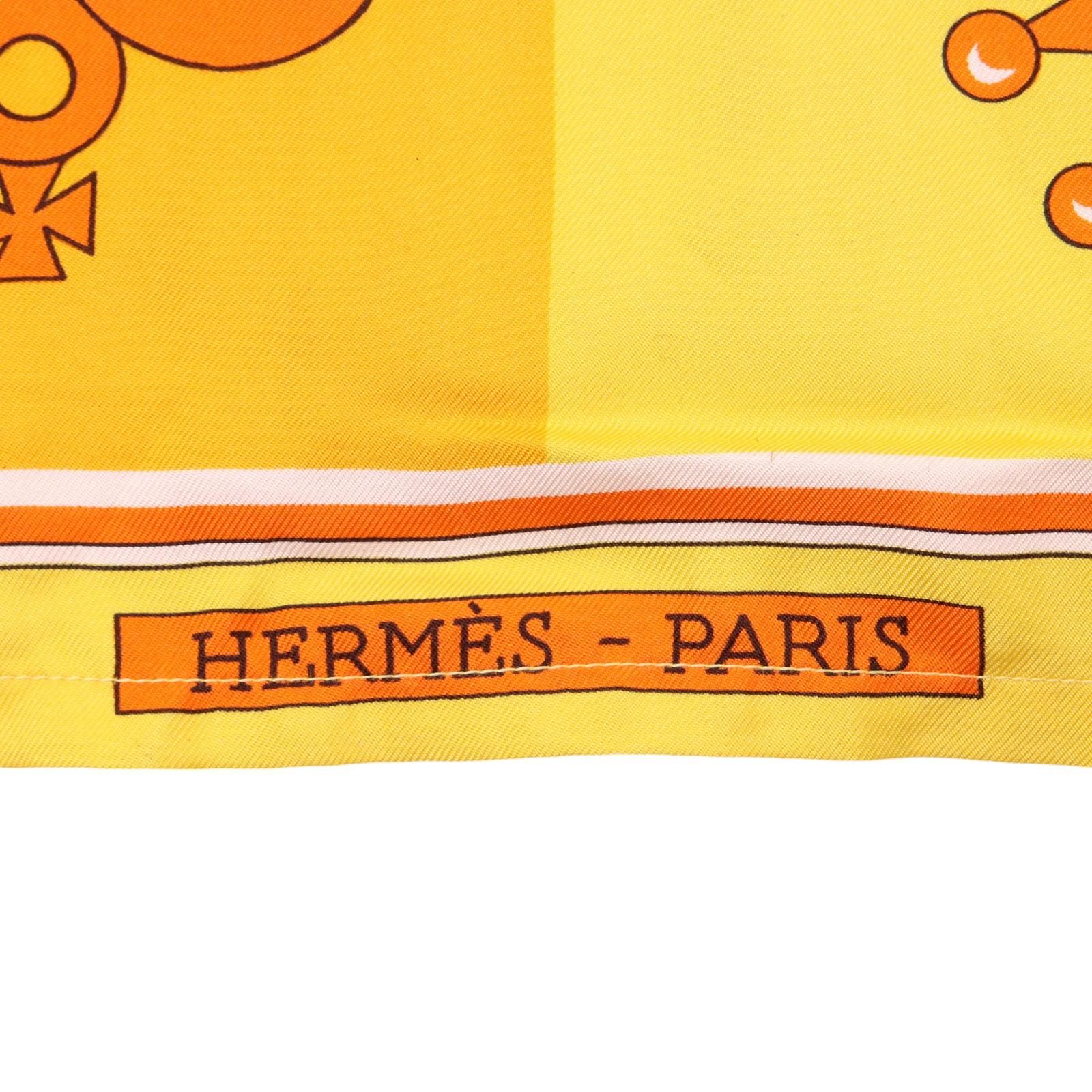 00年代 フランス製 HERMES エルメス シルク長袖シャツ CHESS イエロー (メンズ 38/15) 中古 古着 A0511