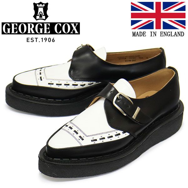 GEORGE COX (ジョージコックス) DIANO MONK 3976 V ラバーソール レザーシューズ 040031 BLACK/WHITE gc UK4-約23.0cm