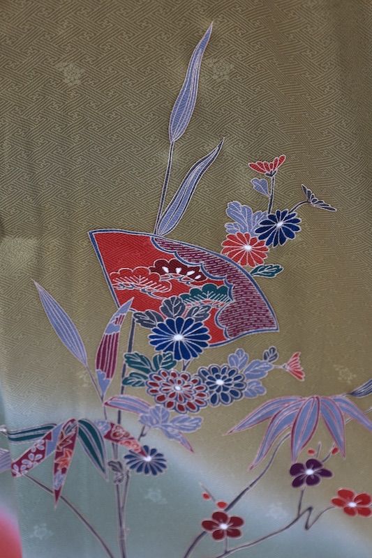 訪問着 新品未使用品 茶 藍 紫 珊瑚朱 グレー グリーン 松竹梅 扇面